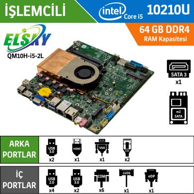 ELSKY QM10U-I5-UA-10210U 2LAN 6 Com Mini ITX Anakart