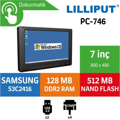 Lilliput PC-746 Samsung S3C2416 128MB 512MB eMMC Freedos 7" Endüstriyel Panel Pc